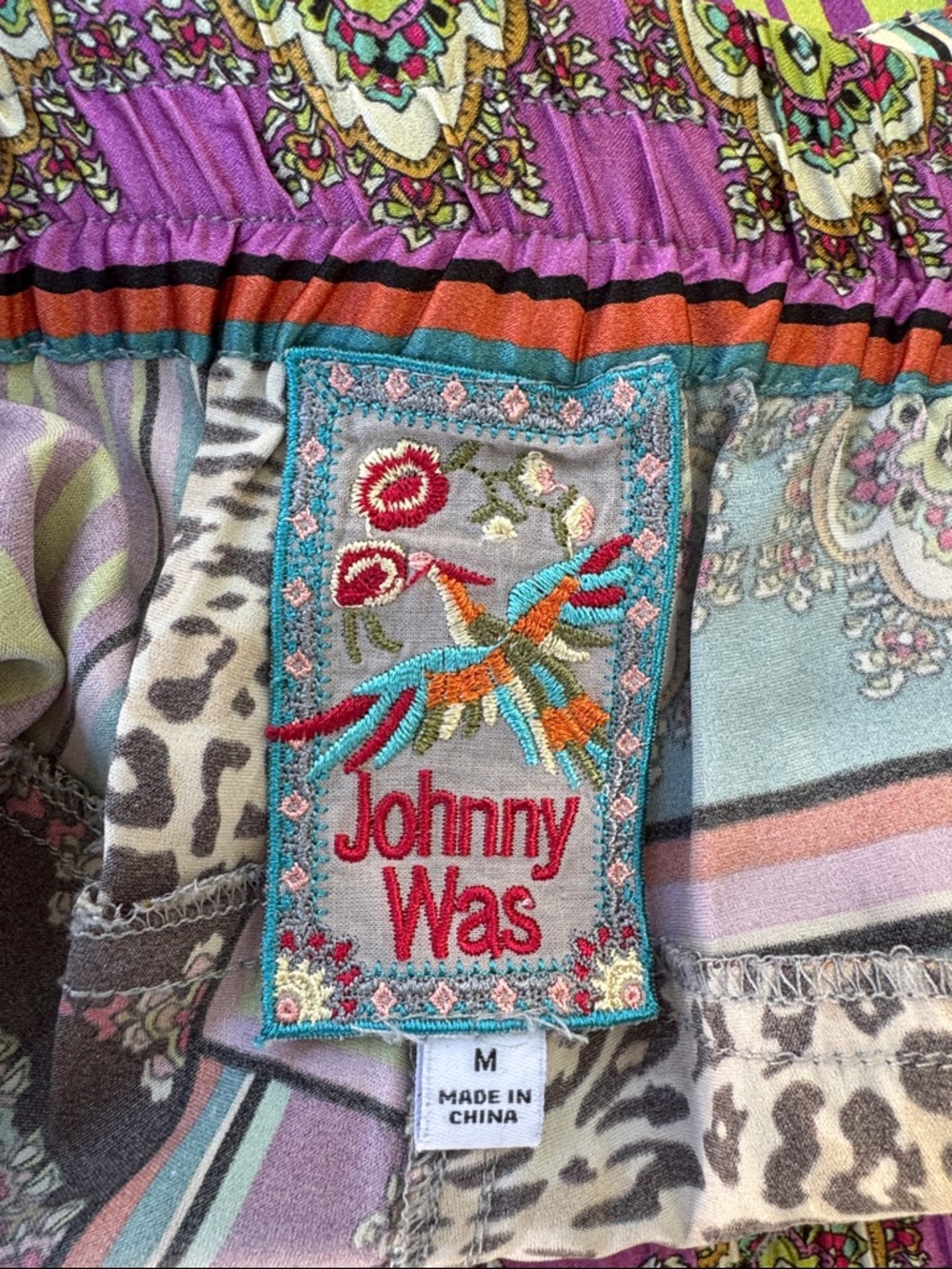 Johnny Was Presley Jogger Silk Blend Leopard Multi Patchwork Size M - Picture 7 of 8